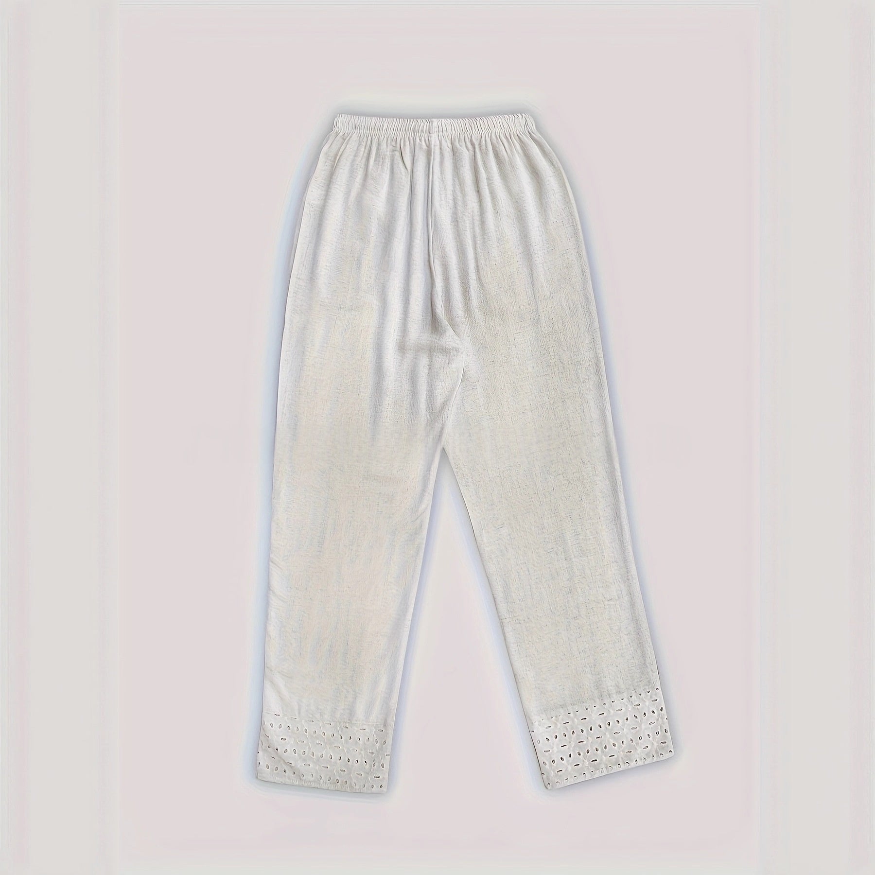 European And American-style Embroidered Lace-Patchwork Elastic-Waist Cropped Pants