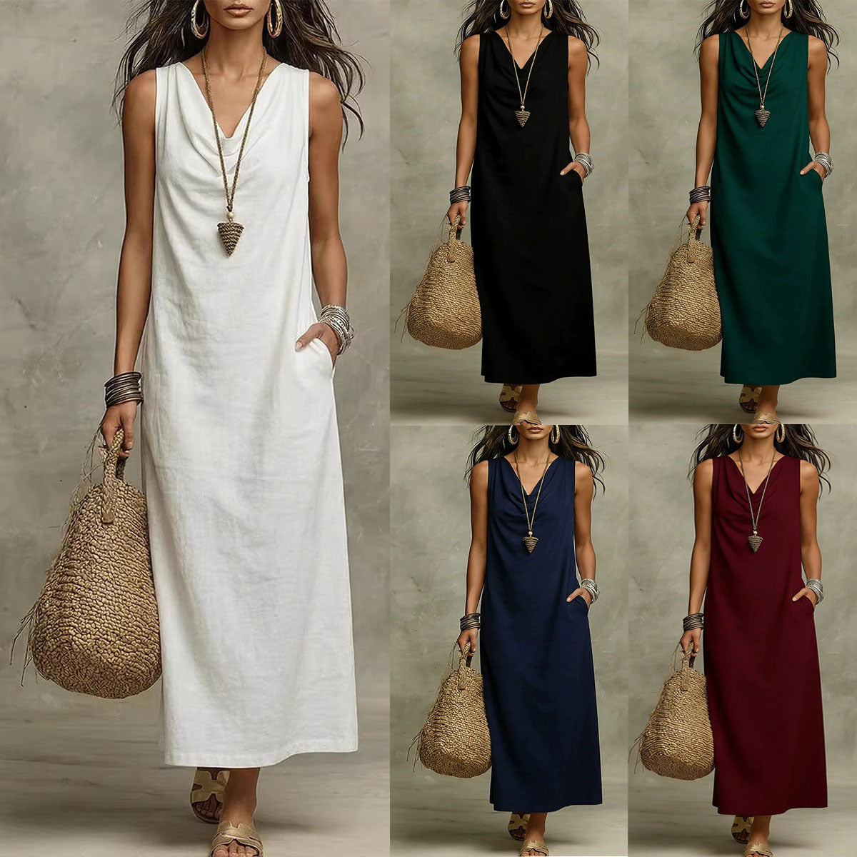 Loose Stylish And Elegant V-Neck Sleeveless Dress
