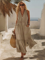 Women's Casual Retro Pocket V-Neck Dress