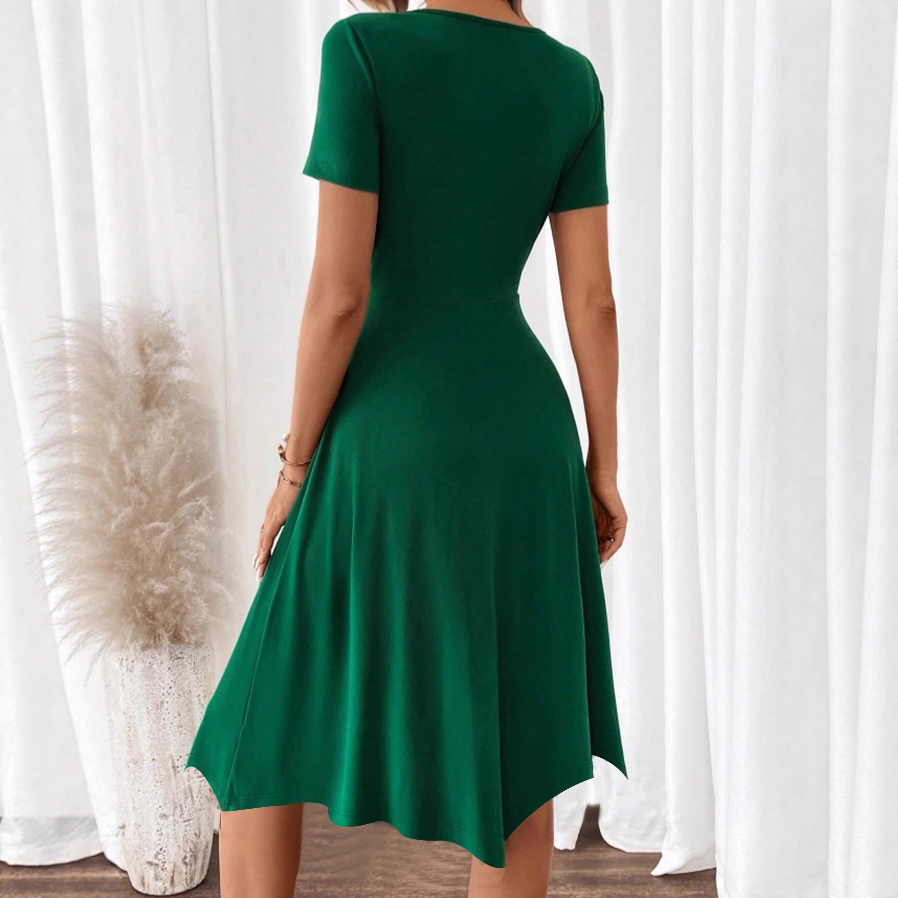 Fashionable And Elegant Dark Green One-Piece Dress For Women