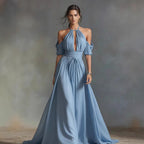 Womens Solid-Colored Halter Maxi Dress