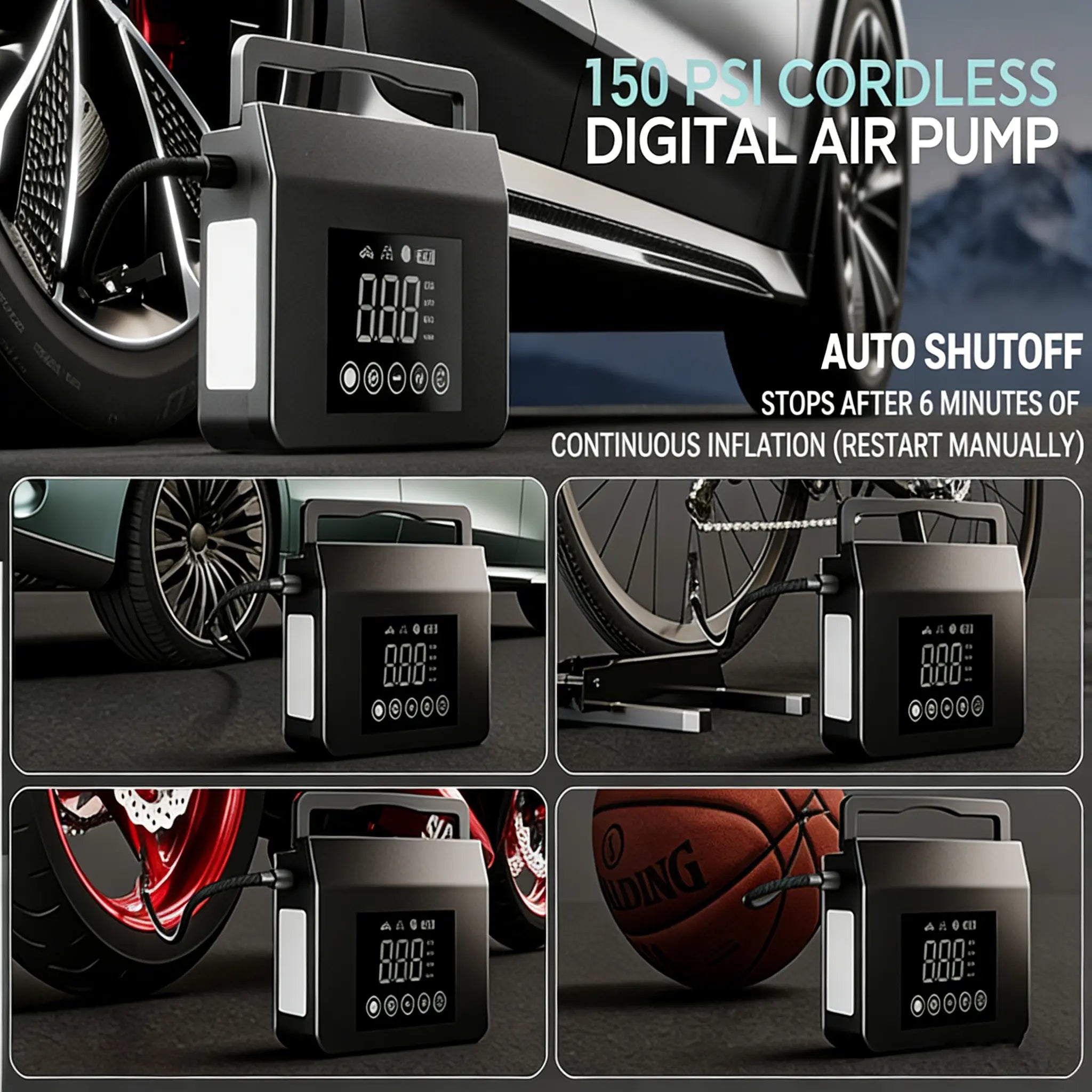 Portable Car Jump Starter 150PSI Air Pump & LED Light