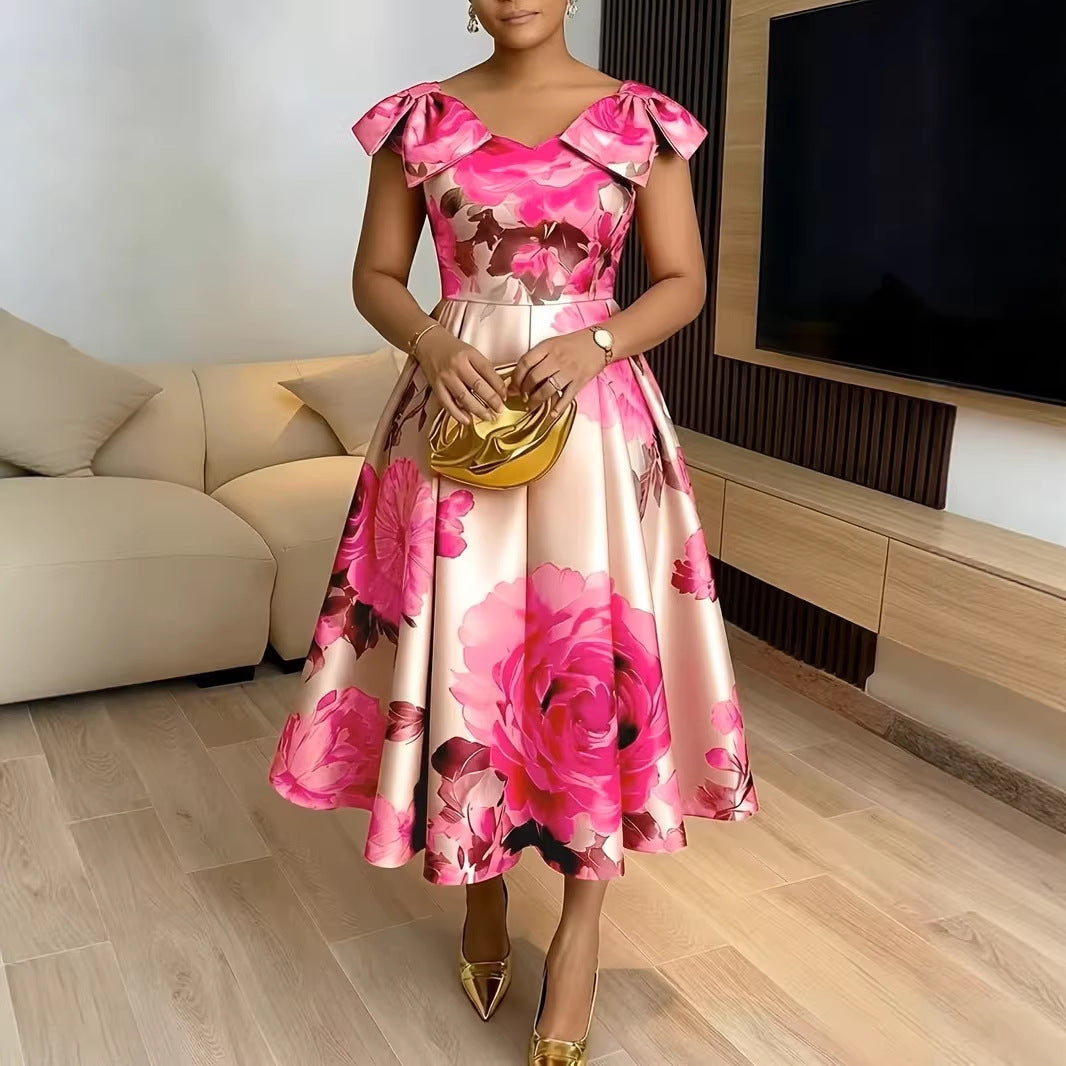 French Orange Blossom Print Dress With Ruffled Hem