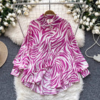 Retro French-style Printed Womens Autumn Loose Slimming Top