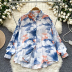 Retro French-style Printed Womens Autumn Loose Slimming Top