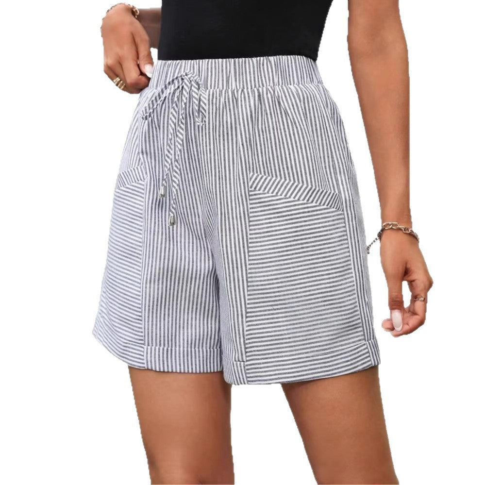 Women's Striped Casual Elastic-waist Shorts
