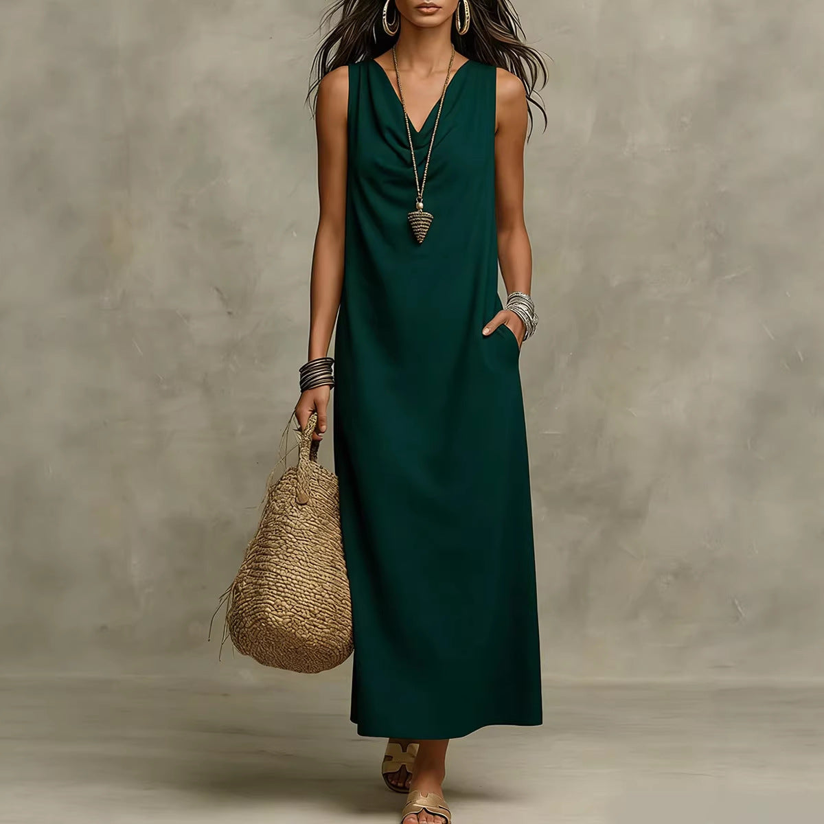 Loose Stylish And Elegant V-Neck Sleeveless Dress