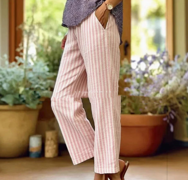 Womens Striped Elastic Waist Loose Casual Pants