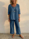 Casual Commuter Comfortable Loose Crew-Neck Linen Set