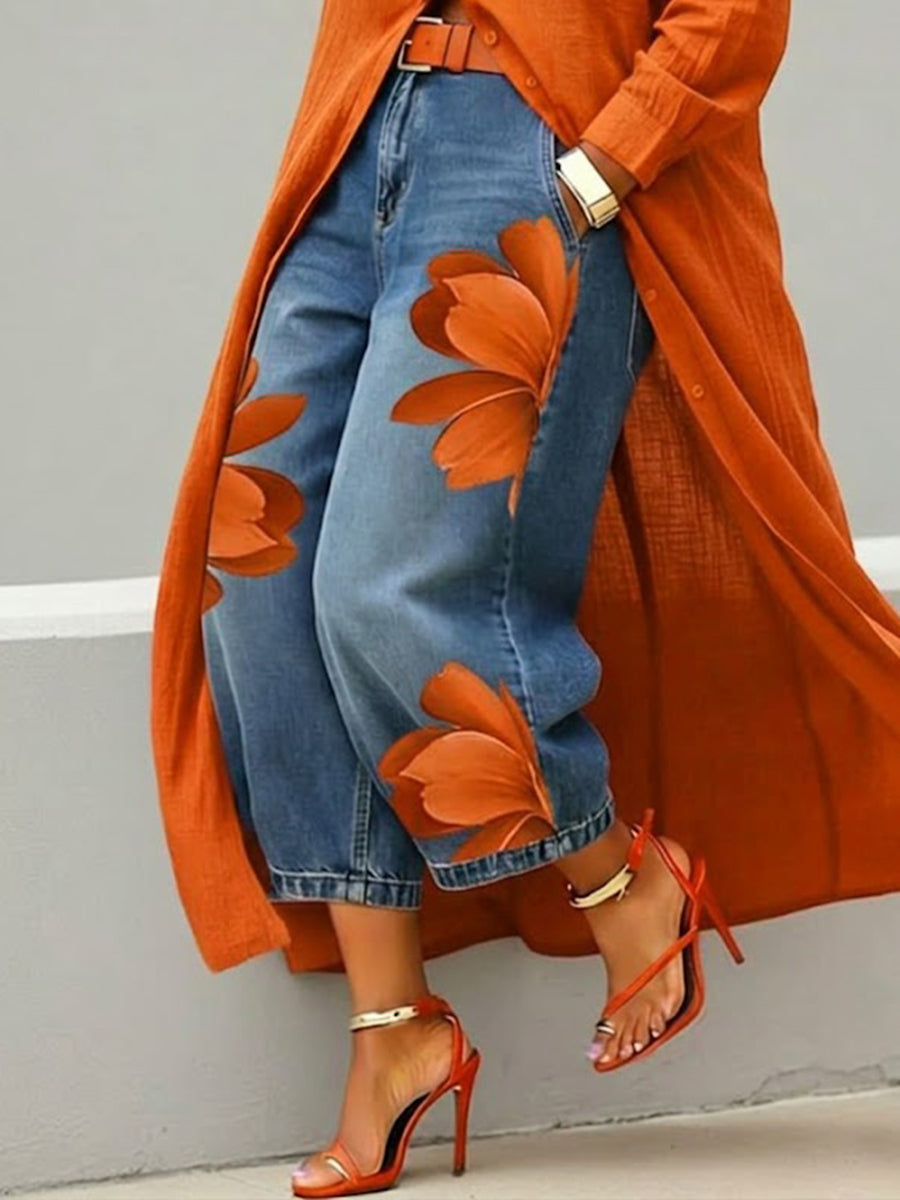 Loose Comfortable Versatile Printed Wide-leg Trousers