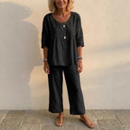 Casual Commuter Comfortable Loose Crew-Neck Linen Set