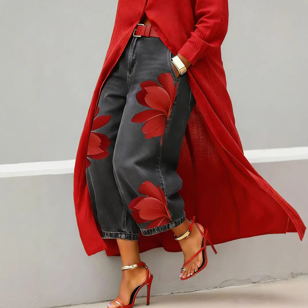 Loose Comfortable Versatile Printed Wide-leg Trousers