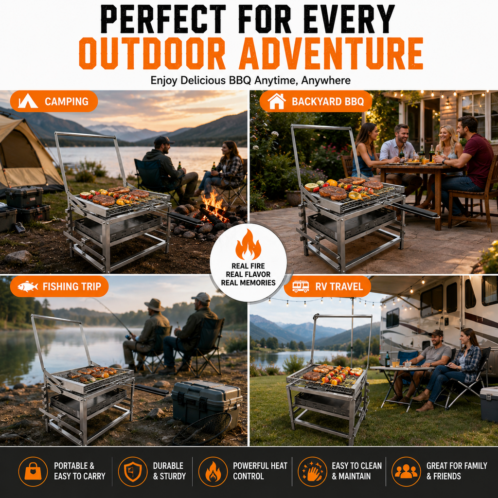 ⚡Clearance Sale🍻 Adjustable Charcoal Rotating Grill, with BBQ Net and Carbon Clip×2, Outdoor Barbecue, Summer Camping