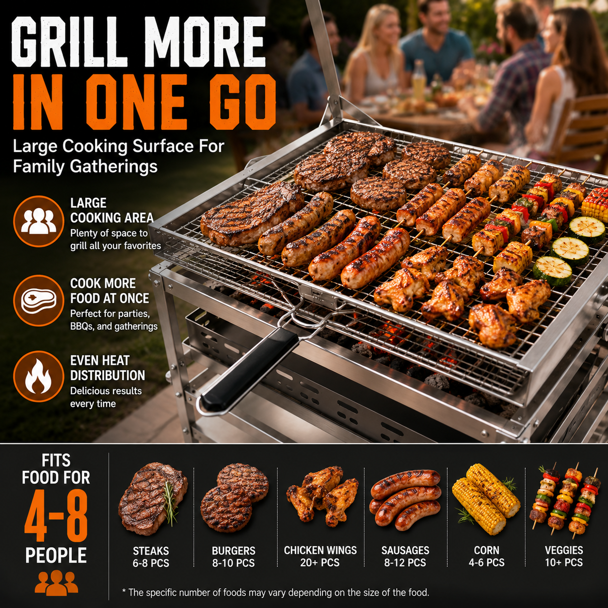 ⚡Clearance Sale🍻 Adjustable Charcoal Rotating Grill, with BBQ Net and Carbon Clip×2, Outdoor Barbecue, Summer Camping