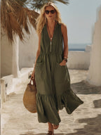 Women's Casual Retro Pocket V-Neck Dress