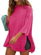 Fisoew Womens Oversized T Shirts Casual Sleeve Side Slit Workout Gym Loose Fit Summer Tee Tunic Tops