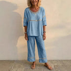 Casual Commuter Comfortable Loose Crew-Neck Linen Set