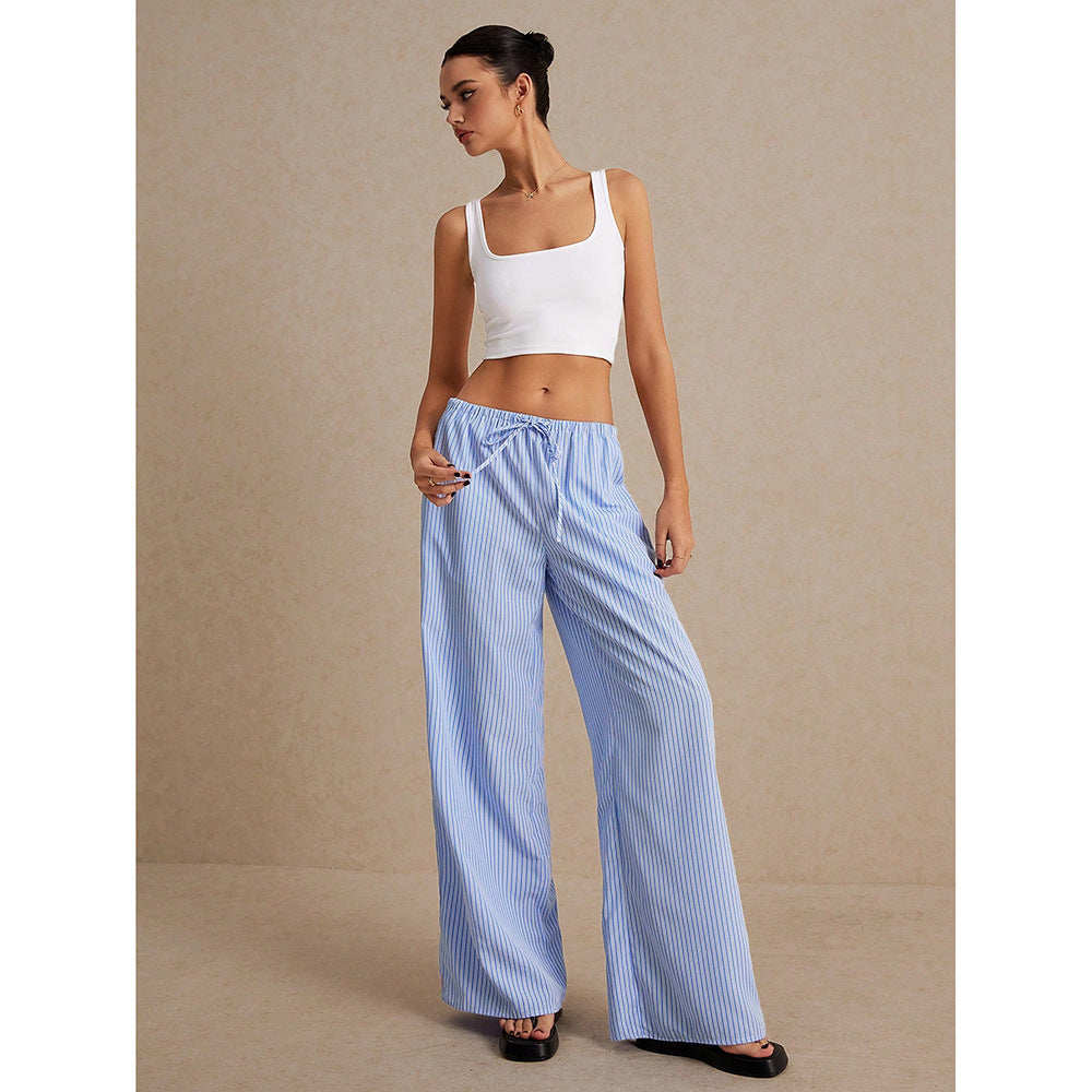 Niche Drawstring Elastic-waist Floor-length Pants