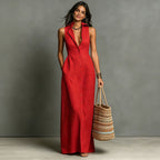 Casual Cotton Linen Bag-Sleeveless Solid Color Dress