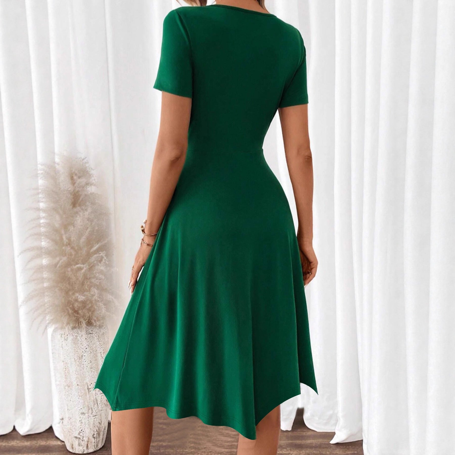 Fashionable And Elegant Dark Green One-Piece Dress For Women