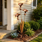 🏡Flamed Copper Three Calla Lilies Garden Stake with Bells