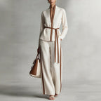 Women's Mandarin-collar Cardigan Blouse And Wide-leg Pants Set
