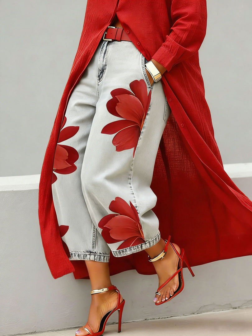 Loose Comfortable Versatile Printed Wide-leg Trousers