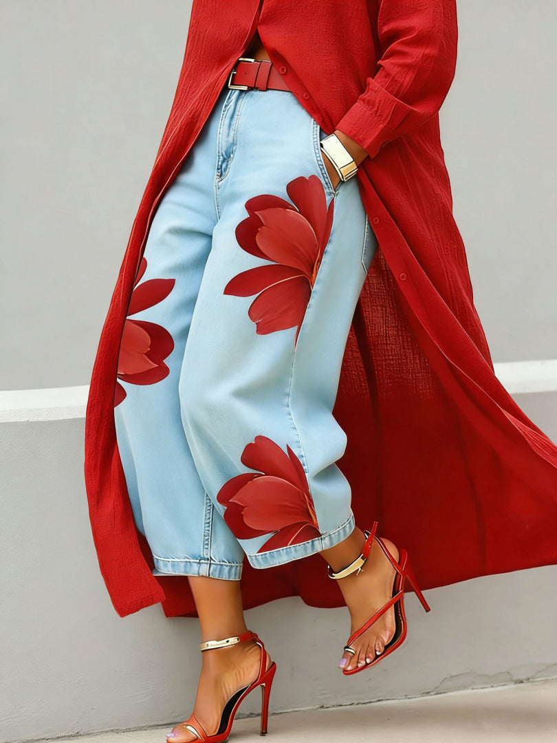 Loose Comfortable Versatile Printed Wide-leg Trousers