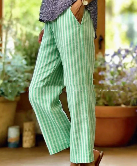 Womens Striped Elastic Waist Loose Casual Pants