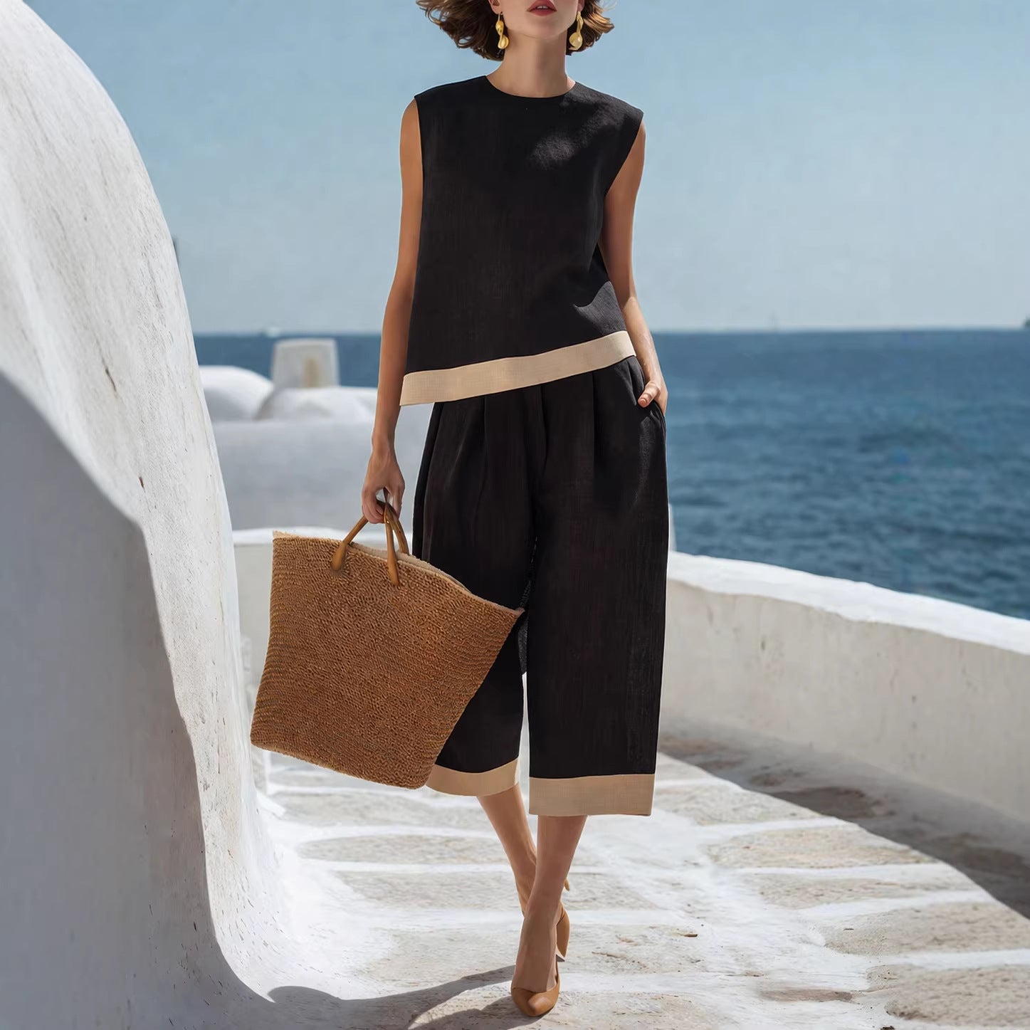 Casual Cotton-Linen Blend Bohemian-Style Set