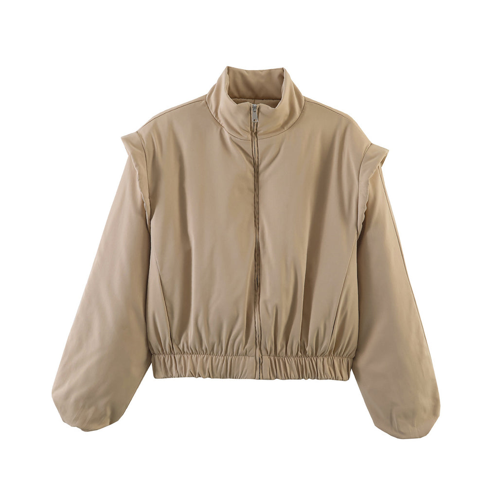 Fashionable Stand-Up Collar Short Cotton Jacket Coat For Women