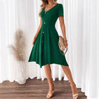 Fashionable And Elegant Dark Green One-Piece Dress For Women