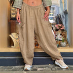 AutumnWinter Cotton-Linen Womens Long Solid-Color Pockets Loose Pants