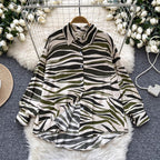 Retro French-style Printed Womens Autumn Loose Slimming Top