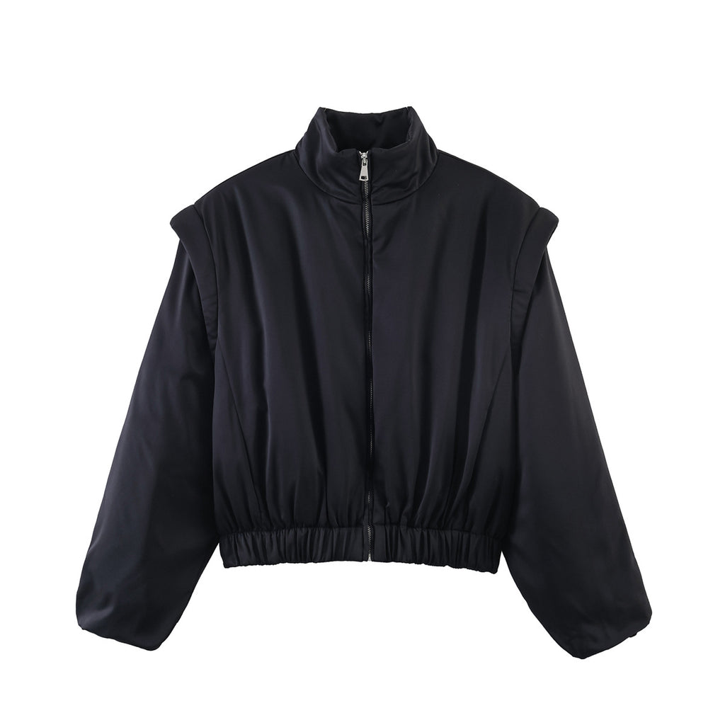 Fashionable Stand-Up Collar Short Cotton Jacket Coat For Women