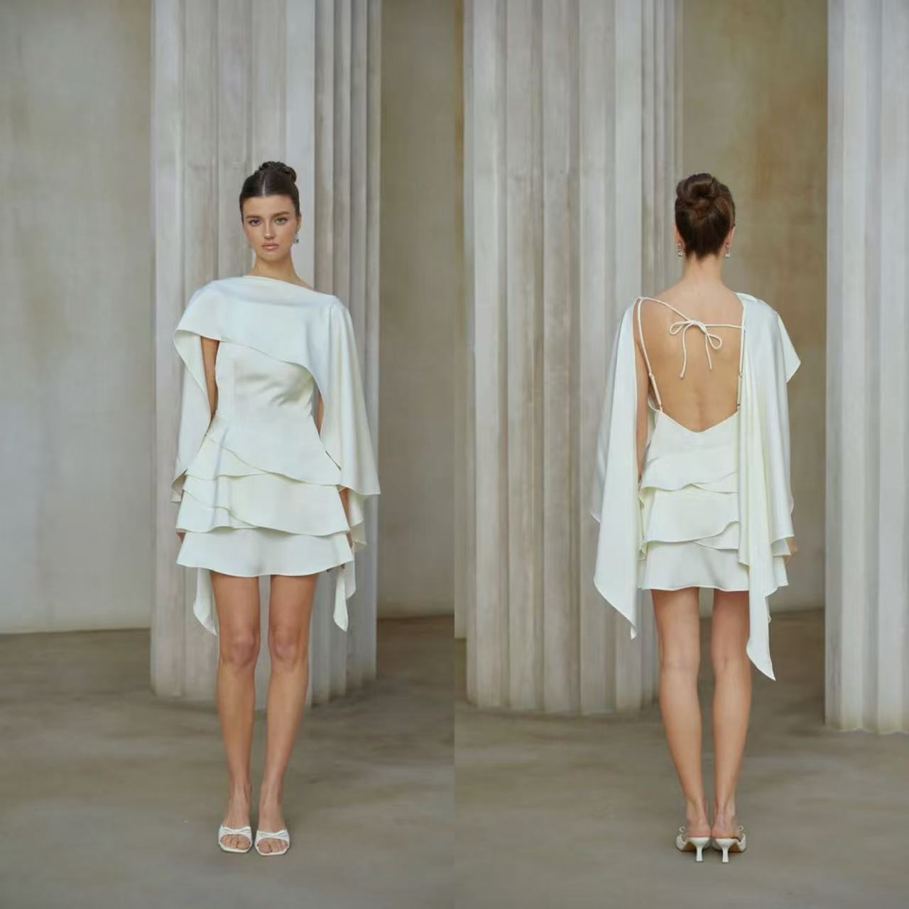 Irregular Design Backless Lace-Up Camisole Cloak Two-Piece Set