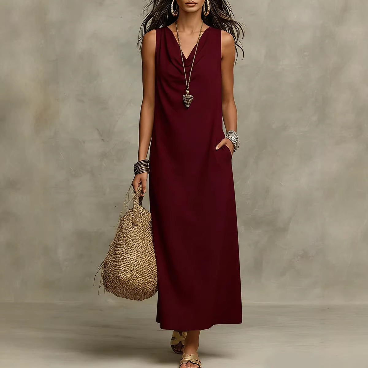 Loose Stylish And Elegant V-Neck Sleeveless Dress