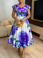 French Orange Blossom Print Dress With Ruffled Hem