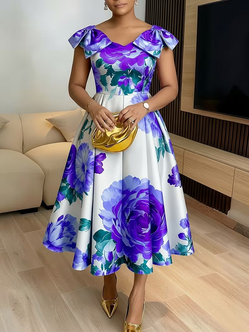 French Orange Blossom Print Dress With Ruffled Hem