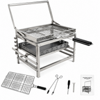 ⚡Clearance Sale🍻 Adjustable Charcoal Rotating Grill, with BBQ Net and Carbon Clip×2, Outdoor Barbecue, Summer Camping