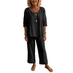 Casual Commuter Comfortable Loose Crew-Neck Linen Set