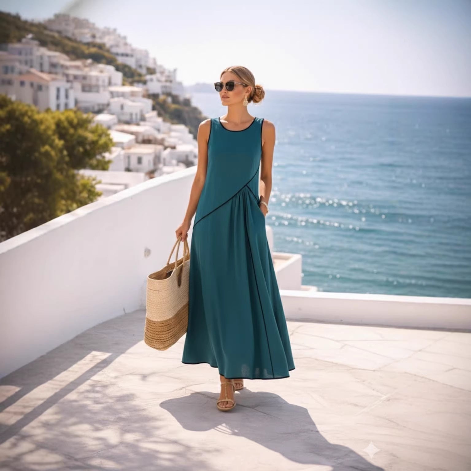 Mediterranean-style Vacation Dress For Women Contrast Colors