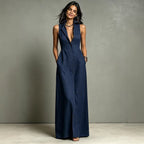 Casual Cotton Linen Bag-Sleeveless Solid Color Dress