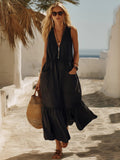 Women's Casual Retro Pocket V-Neck Dress