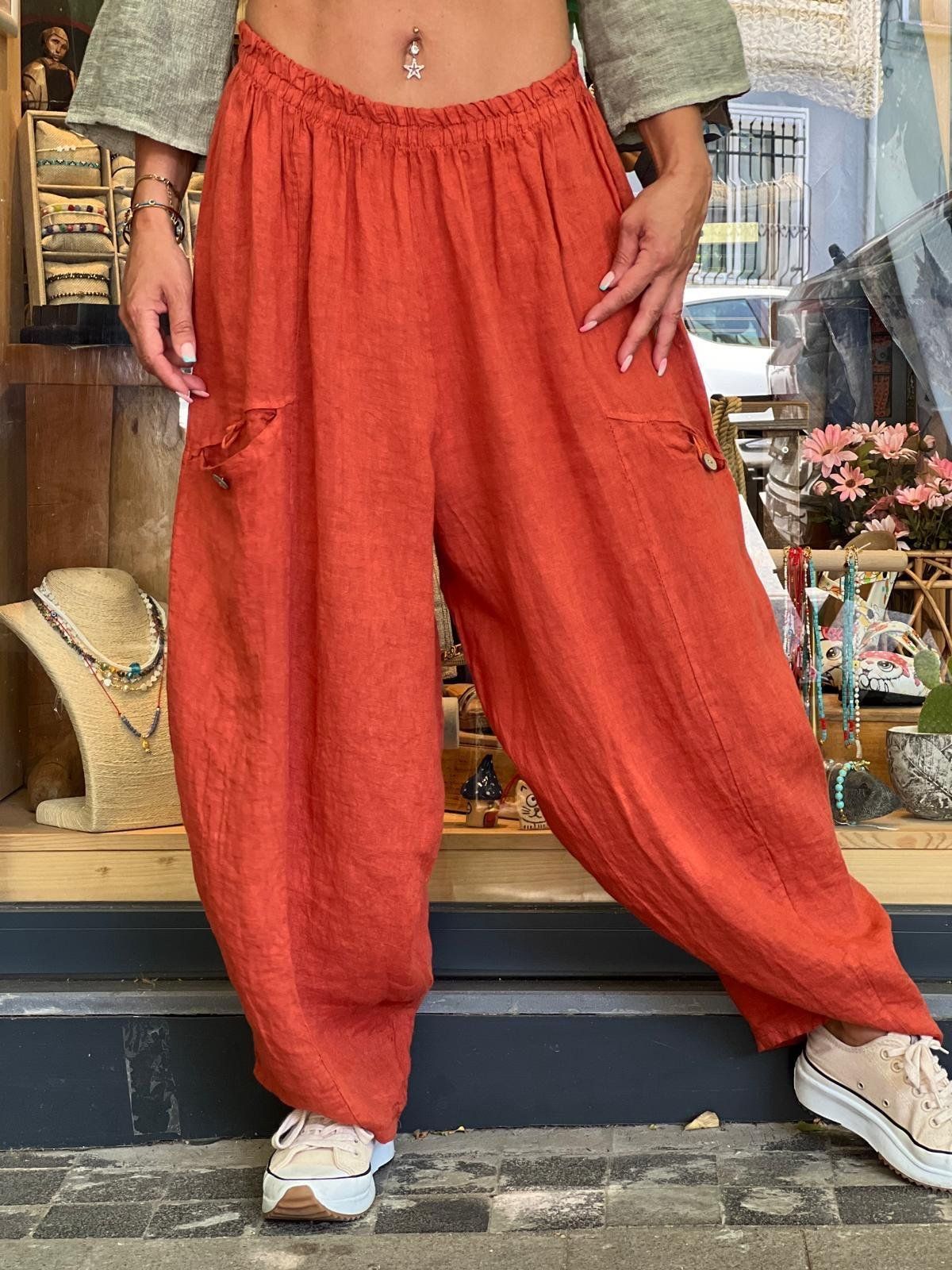 AutumnWinter Cotton-Linen Womens Long Solid-Color Pockets Loose Pants