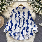 Retro French-style Printed Womens Autumn Loose Slimming Top