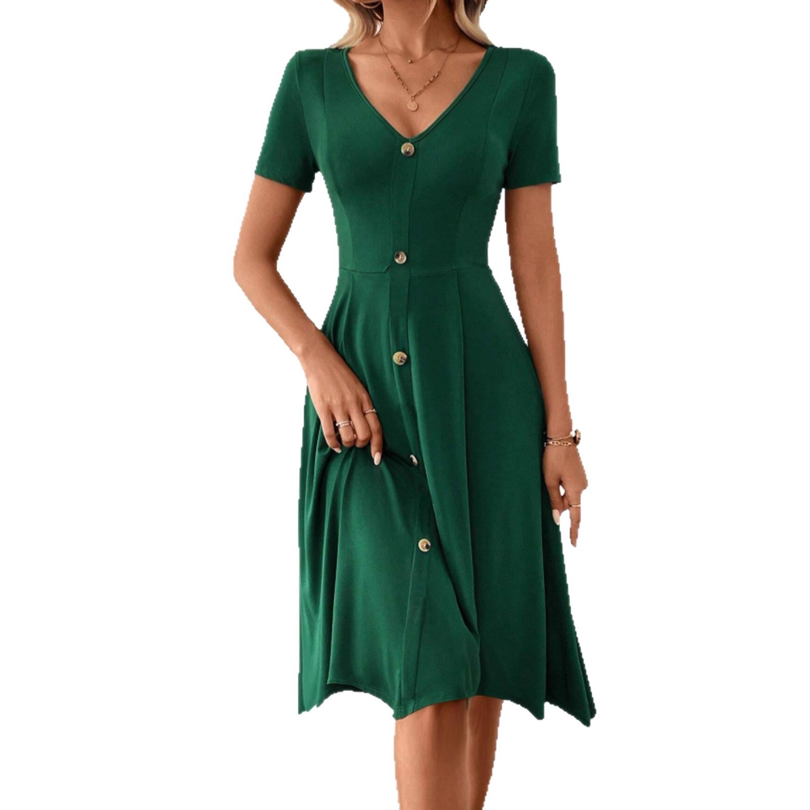 Fashionable And Elegant Dark Green One-Piece Dress For Women