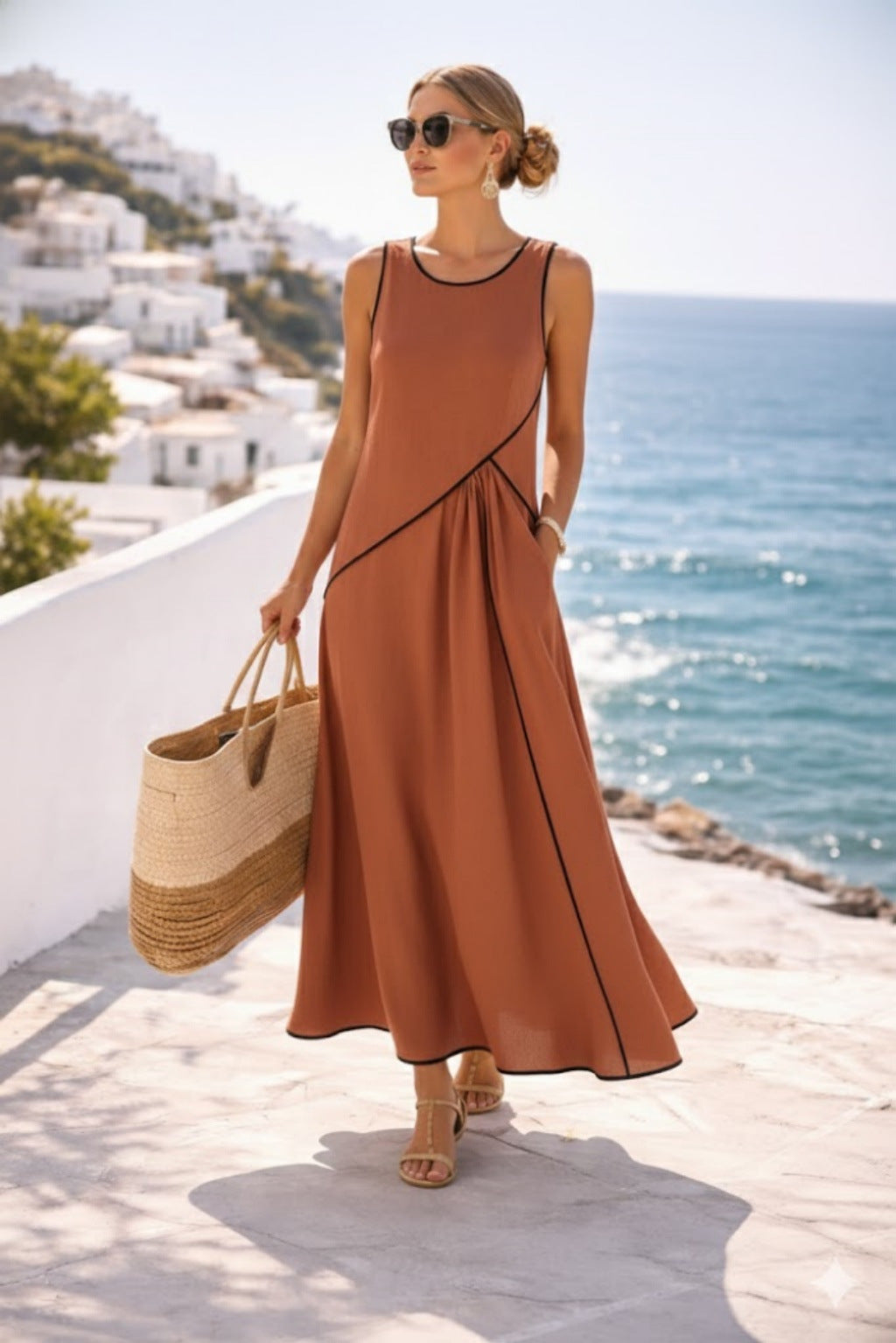 Mediterranean-style Vacation Dress For Women Contrast Colors