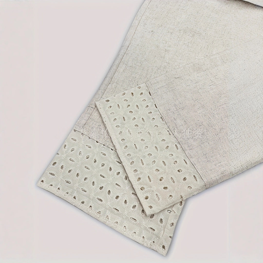 European And American-style Embroidered Lace-Patchwork Elastic-Waist Cropped Pants