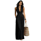 Casual Cotton Linen Bag-Sleeveless Solid Color Dress